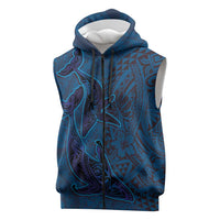 Hawaiian Whales Polynesian Art Motifs Sleeveless Zip Hoodie Blue Color LT03 Blue - Polynesian Pride