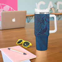 Hawaiian Whales Polynesian Art Motifs Tumbler With Handle Blue Color - Polynesian Pride