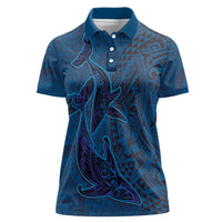 Hawaiian Whales Polynesian Art Motifs Women Polo Shirt Blue Color - Polynesian Pride