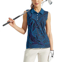 Hawaiian Whales Polynesian Art Motifs Women Sleeveless Polo Shirt Blue Color LT03 - Polynesian Pride