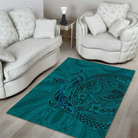 Hawaiian Whales Polynesian Art Motifs Area Rug Turquoise Color - Polynesian Pride
