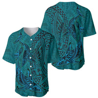 Hawaiian Whales Polynesian Art Motifs Baseball Jersey Turquoise Color - Polynesian Pride