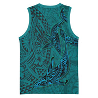 Hawaiian Whales Polynesian Art Motifs Basketball Jersey Turquoise Color LT03 - Polynesian Pride