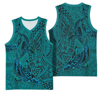 Hawaiian Whales Polynesian Art Motifs Basketball Jersey Turquoise Color LT03 - Polynesian Pride
