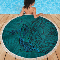 Hawaiian Whales Polynesian Art Motifs Beach Blanket Turquoise Color LT03 - Polynesian Pride