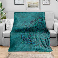 Hawaiian Whales Polynesian Art Motifs Blanket Turquoise Color - Polynesian Pride