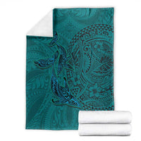 Hawaiian Whales Polynesian Art Motifs Blanket Turquoise Color - Polynesian Pride