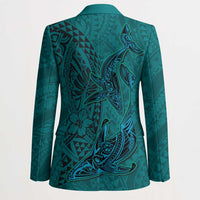 Hawaiian Whales Polynesian Art Motifs Blazer Turquoise Color LT03 - Polynesian Pride