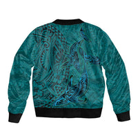 Hawaiian Whales Polynesian Art Motifs Bomber Jacket Turquoise Color - Polynesian Pride