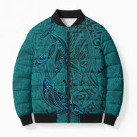 Hawaiian Whales Polynesian Art Motifs Bomber Puffer Jacket Turquoise Color LT03 Unisex Turquoise - Polynesian Pride