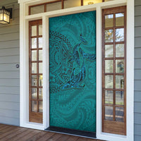 Hawaiian Whales Polynesian Art Motifs Door Cover Turquoise Color LT03 - Polynesian Pride