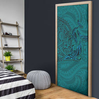 Hawaiian Whales Polynesian Art Motifs Door Cover Turquoise Color LT03 - Polynesian Pride
