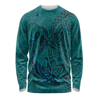 Hawaiian Whales Polynesian Art Motifs Long Sleeve Shirt Turquoise Color LT03 Unisex Turquoise - Polynesian Pride