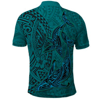 Hawaiian Whales Polynesian Art Motifs Polo Shirt Turquoise Color - Polynesian Pride