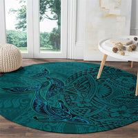 Hawaiian Whales Polynesian Art Motifs Round Carpet Turquoise Color - Polynesian Pride