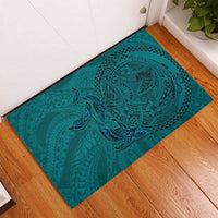 Hawaiian Whales Polynesian Art Motifs Rubber Doormat Turquoise Color LT03 - Polynesian Pride