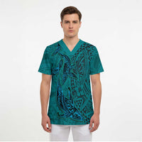 Hawaiian Whales Polynesian Art Motifs Scrub Top Turquoise Color - Polynesian Pride