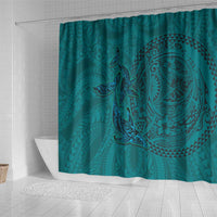 Hawaiian Whales Polynesian Art Motifs Shower Curtain Turquoise Color - Polynesian Pride
