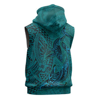 Hawaiian Whales Polynesian Art Motifs Sleeveless Hoodie Turquoise Color LT03 - Polynesian Pride
