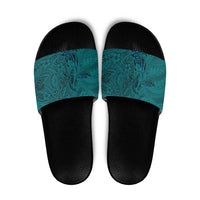 Hawaiian Whales Polynesian Art Motifs Slide Sandals Turquoise Color - Polynesian Pride