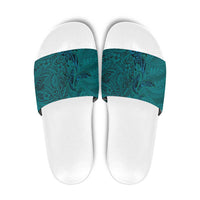 Hawaiian Whales Polynesian Art Motifs Slide Sandals Turquoise Color - Polynesian Pride