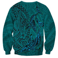 Hawaiian Whales Polynesian Art Motifs Sweatshirt Turquoise Color LT03 - Polynesian Pride