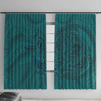 Hawaiian Whales Polynesian Art Motifs Window Curtain Turquoise Color - Polynesian Pride