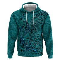 Hawaiian Whales Polynesian Art Motifs Zip Hoodie Turquoise Color - Polynesian Pride