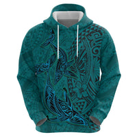 Hawaiian Whales Polynesian Art Motifs Zip Hoodie Turquoise Color - Polynesian Pride