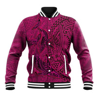 Hawaiian Whales Polynesian Art Motifs Baseball Jacket Pink Color LT03 Unisex Pink - Polynesian Pride
