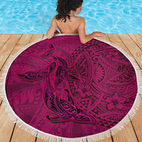 Hawaiian Whales Polynesian Art Motifs Beach Blanket Pink Color LT03 - Polynesian Pride