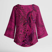 Hawaiian Whales Polynesian Art Motifs Kimono Sleeve Blouse Pink Color LT03 - Polynesian Pride