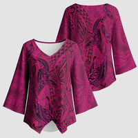 Hawaiian Whales Polynesian Art Motifs Kimono Sleeve Blouse Pink Color LT03 - Polynesian Pride