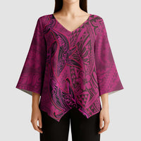 Hawaiian Whales Polynesian Art Motifs Kimono Sleeve Blouse Pink Color LT03 - Polynesian Pride
