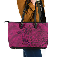 Hawaiian Whales Polynesian Art Motifs Leather Tote Bag Pink Color LT03 - Polynesian Pride