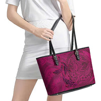 Hawaiian Whales Polynesian Art Motifs Leather Tote Bag Pink Color LT03 - Polynesian Pride