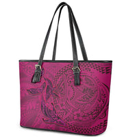 Hawaiian Whales Polynesian Art Motifs Leather Tote Bag Pink Color LT03 - Polynesian Pride