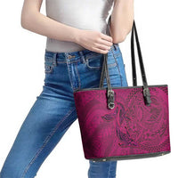 Hawaiian Whales Polynesian Art Motifs Leather Tote Bag Pink Color LT03 - Polynesian Pride