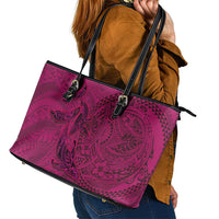 Hawaiian Whales Polynesian Art Motifs Leather Tote Bag Pink Color LT03 - Polynesian Pride