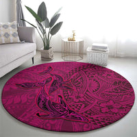 Hawaiian Whales Polynesian Art Motifs Round Carpet Pink Color - Polynesian Pride