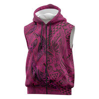 Hawaiian Whales Polynesian Art Motifs Sleeveless Zip Hoodie Pink Color LT03 Pink - Polynesian Pride
