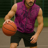 Hawaiian Whales Polynesian Art Motifs Sleeveless Zip Hoodie Pink Color LT03 - Polynesian Pride