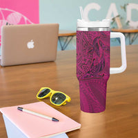 Hawaiian Whales Polynesian Art Motifs Tumbler With Handle Pink Color - Polynesian Pride