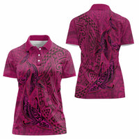 Hawaiian Whales Polynesian Art Motifs Women Polo Shirt Pink Color - Polynesian Pride