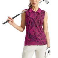 Hawaiian Whales Polynesian Art Motifs Women Sleeveless Polo Shirt Pink Color - Polynesian Pride