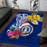Custom Northern Mariana Islands Christmas Area Rug Funny Santa Hug Latte Stone Ylang-ylang and Polynesia Pattern Blue LT03 Blue - Polynesian Pride