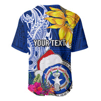 Custom Northern Mariana Islands Christmas Baseball Jersey Funny Santa Hug Latte Stone Ylang-ylang and Polynesia Pattern Blue LT03 - Polynesian Pride