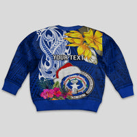 Custom Northern Mariana Islands Christmas Kid Ugly Christmas Sweater Funny Santa Hug Latte Stone Ylang-ylang and Polynesia Pattern Blue LT03 - Polynesian Pride