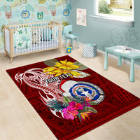 Custom Northern Mariana Islands Christmas Area Rug Funny Santa Hug Latte Stone Ylang-ylang and Polynesia Pattern Red LT03 - Polynesian Pride