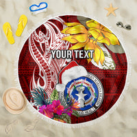 Custom Northern Mariana Islands Christmas Beach Blanket Funny Santa Hug Latte Stone Ylang-ylang and Polynesia Pattern Red LT03 One Size 150cm Red - Polynesian Pride